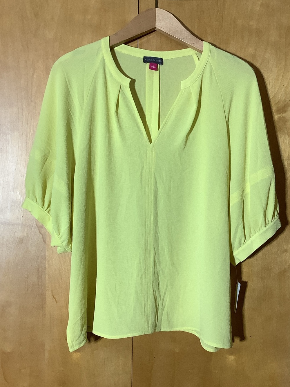 Vince Camuto light yellow boho style top, size large